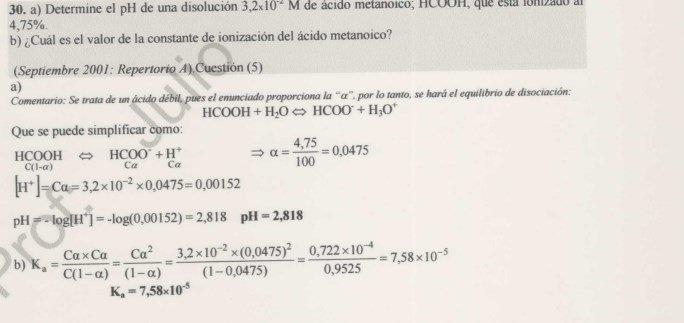 calculo de la constante de acidez de un acido debil